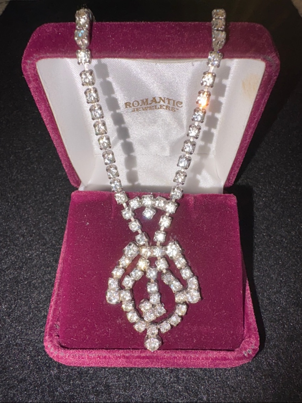 Estate Bling! Clear Crystal Art Deco Dangling Rhinestone Statement Necklace VTG